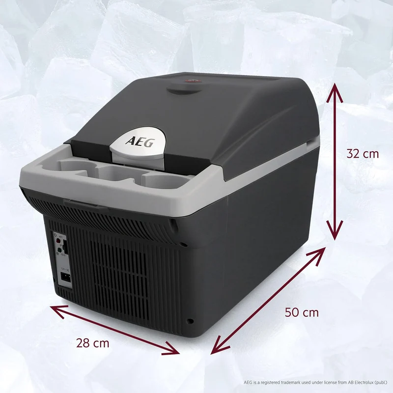 AEG Automotive Board-Bar BK 16 Thermoelektrische Kühl- und Warmhaltebox 16 Liter, 12 Volt für Auto und Steckdose, anschnallbar im PKW, Schwarz,hellgrau