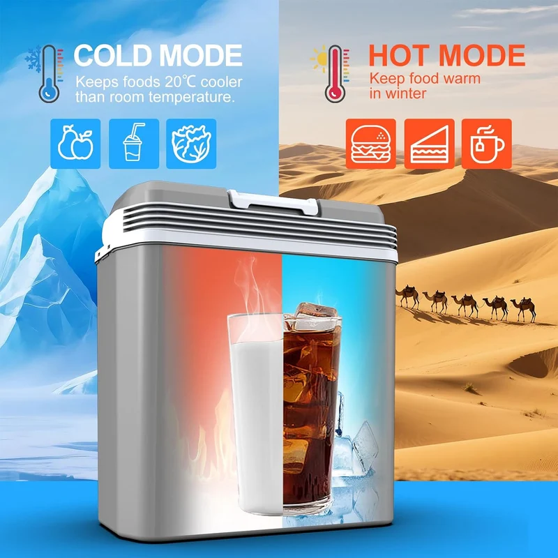 24 Liter Kühlbox, 2 in1 elektrische Kühlbox 12V 230V Kühlen und Wärmen Mini Kühlschrank mit ECO & MAX Modus, für Auto und Hause Leise