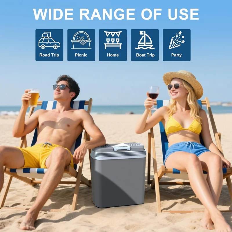 24 Liter Kühlbox, 2 in1 elektrische Kühlbox 12V 230V Kühlen und Wärmen Mini Kühlschrank mit ECO & MAX Modus, für Auto und Hause Leise