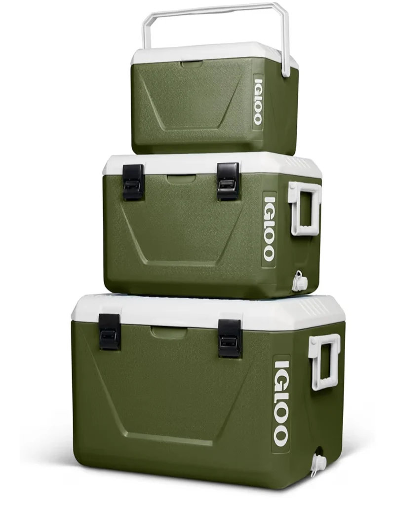 Stapelbare Passiv‑Kühlboxen Set 55 L + 27 L + 11 L – Platzsparende Camping‑Kühlboxen, robust & leicht, ideal für Picknick, Strand, Outdoor & Freizeit – Ineinander verstaubar, Grün