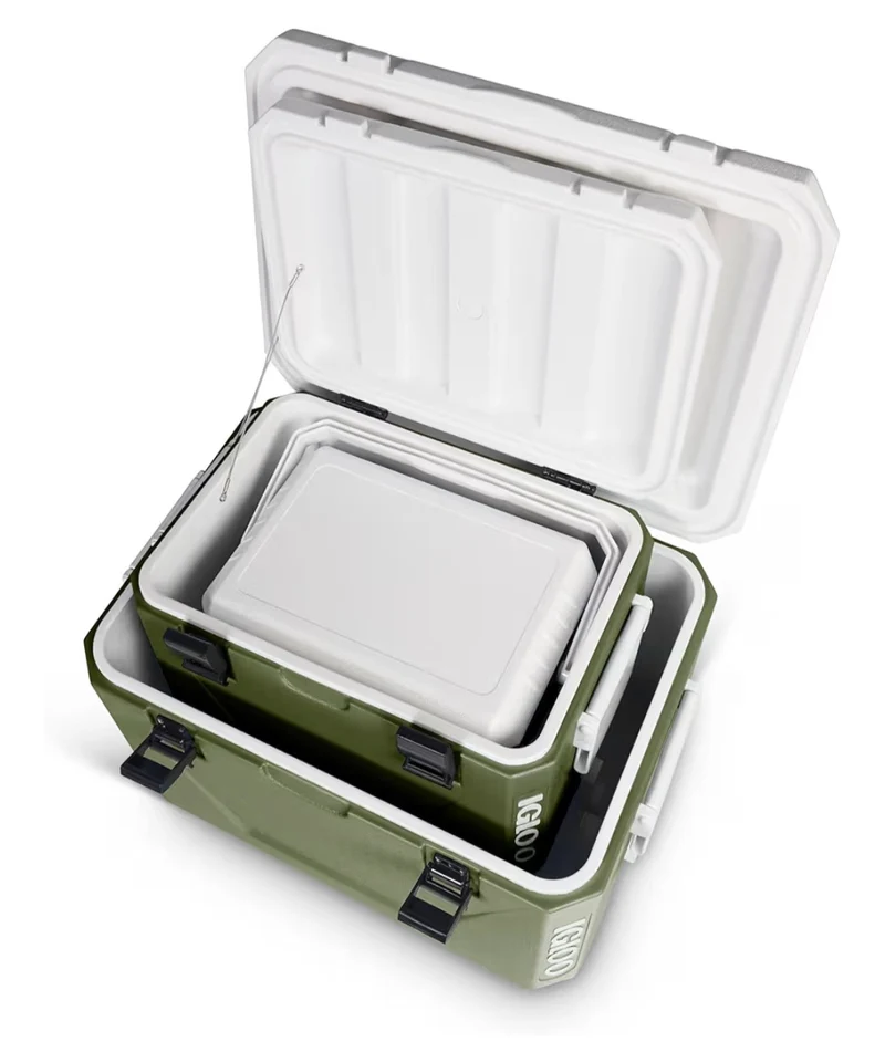 Stapelbare Passiv‑Kühlboxen Set 55 L + 27 L + 11 L – Platzsparende Camping‑Kühlboxen, robust & leicht, ideal für Picknick, Strand, Outdoor & Freizeit – Ineinander verstaubar, Grün
