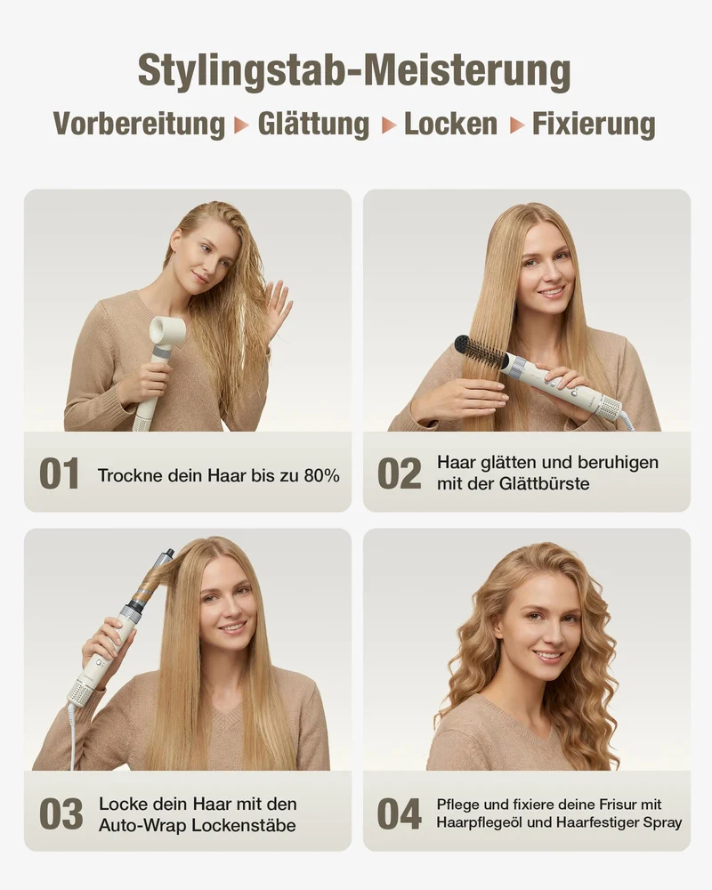 6-in-1 Hairstyler, Airstyler, Lockenstab, 110000 U/Min Hochgeschwindigkeit Lonen Föhn Locken oder Glätten, Föhnbürste Warmluftbürste Rundbürstenföhn Lockenföhn Haartrockner- Rosa