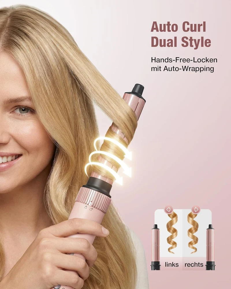 6-in-1 Hairstyler, Airstyler, Lockenstab, 110000 U/Min Hochgeschwindigkeit Lonen Föhn Locken oder Glätten, Föhnbürste Warmluftbürste Rundbürstenföhn Lockenföhn Haartrockner- Rosa