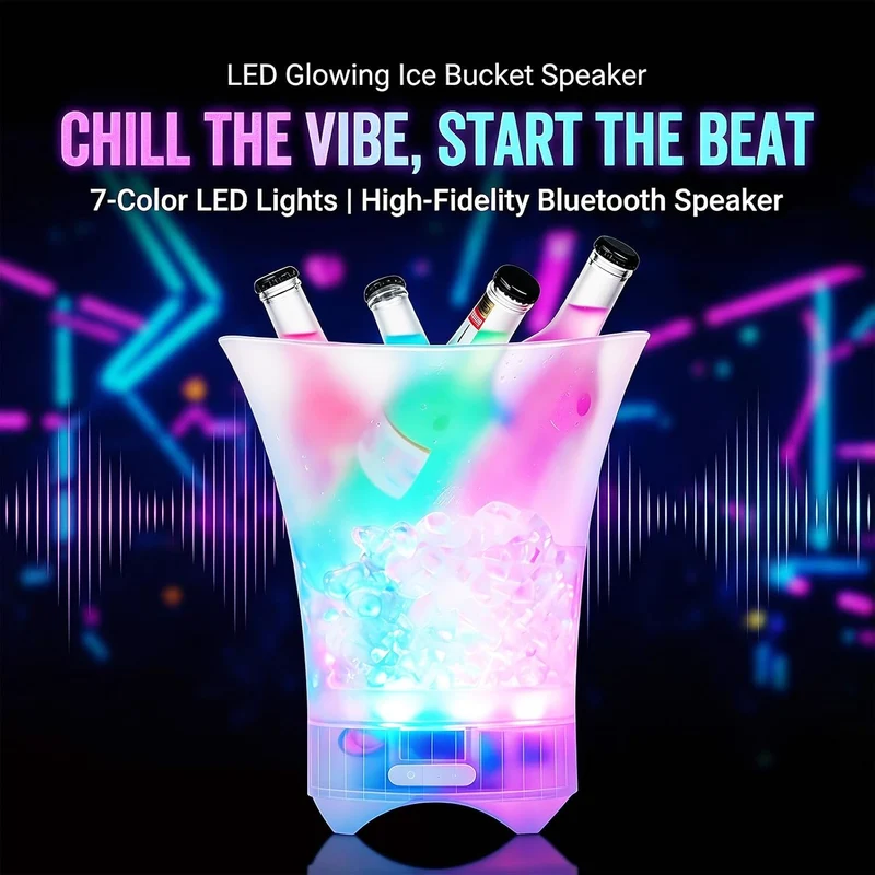 Neu Led Eiskübel mit Musik, 5L Multicolor LED Sektkübel, Sektkühler, Eiskübel mit Mehreren Farbverlauf, Farbe Einstellbar, Bluetooth-Konnektivität für Festival Party Zuhause Bar Club