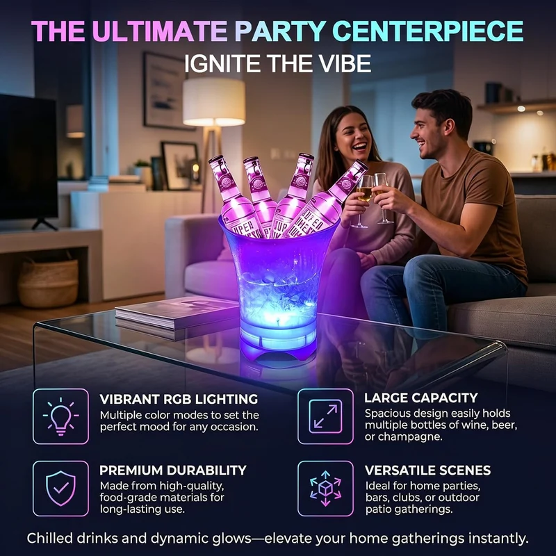 Neu Led Eiskübel mit Musik, 5L Multicolor LED Sektkübel, Sektkühler, Eiskübel mit Mehreren Farbverlauf, Farbe Einstellbar, Bluetooth-Konnektivität für Festival Party Zuhause Bar Club