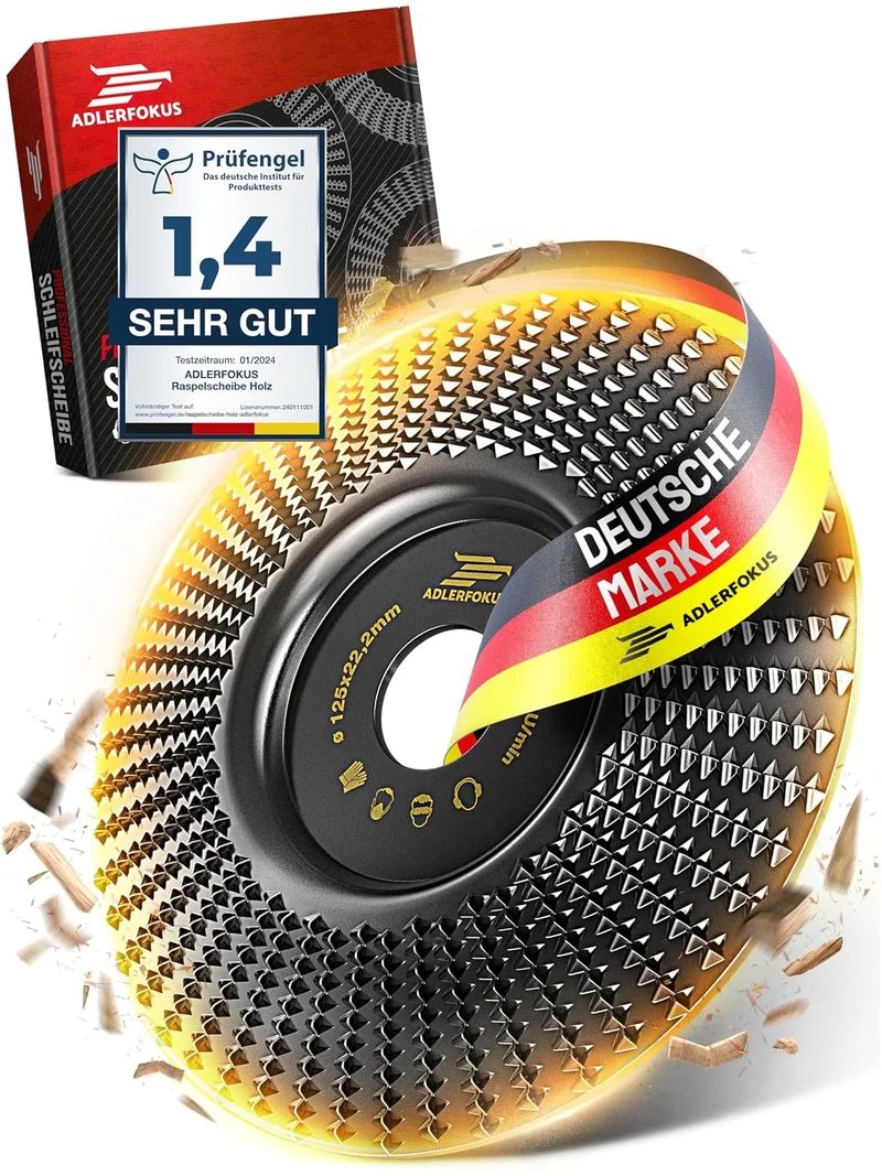 Holz Schleifscheibe 125mm Winkelschleifer [EXTRA SCHARF] | Flexscheibe für Holz - Wurzelfräse - Lackfräse - Baumstumpffräse - Raspelscheibe - Schleifen mit einer Flex Schleifscheibe