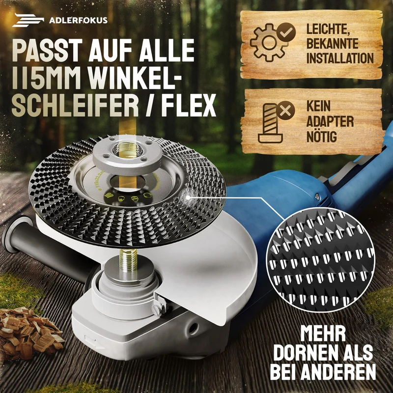 Holz Schleifscheibe 125mm Winkelschleifer [EXTRA SCHARF] | Flexscheibe für Holz - Wurzelfräse - Lackfräse - Baumstumpffräse - Raspelscheibe - Schleifen mit einer Flex Schleifscheibe
