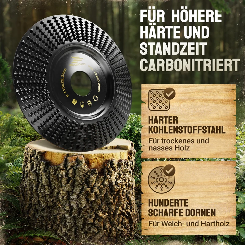 Holz Schleifscheibe 125mm Winkelschleifer [EXTRA SCHARF] | Flexscheibe für Holz - Wurzelfräse - Lackfräse - Baumstumpffräse - Raspelscheibe - Schleifen mit einer Flex Schleifscheibe