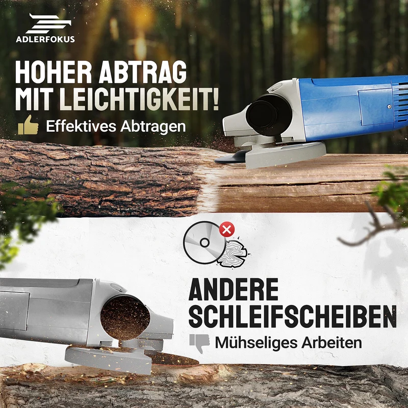 Holz Schleifscheibe 125mm Winkelschleifer [EXTRA SCHARF] | Flexscheibe für Holz - Wurzelfräse - Lackfräse - Baumstumpffräse - Raspelscheibe - Schleifen mit einer Flex Schleifscheibe
