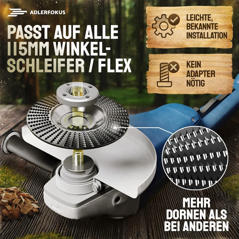 Holz Schleifscheibe 125mm Winkelschleifer [EXTRA SCHARF] | Flexscheibe für Holz - Wurzelfräse - Lackfräse - Baumstumpffräse - Raspelscheibe - Schleifen mit einer Flex Schleifscheibe