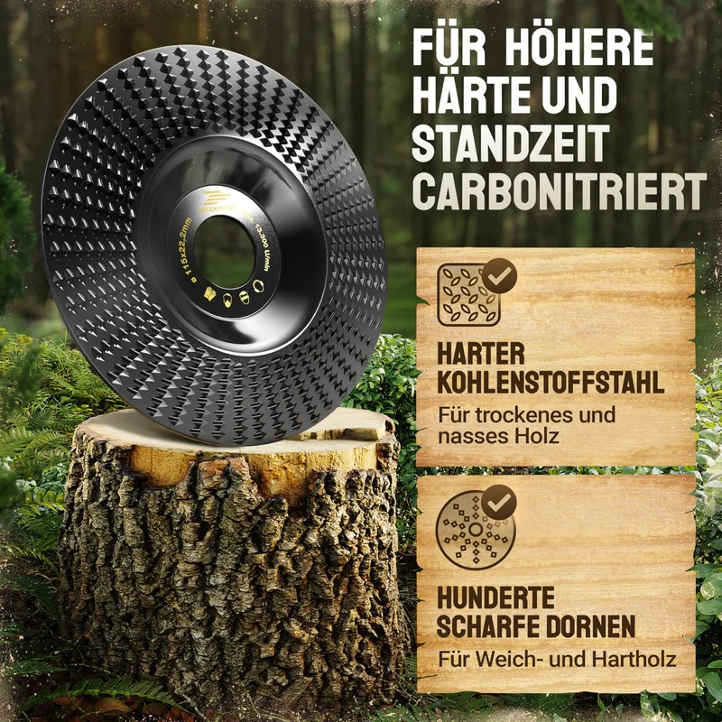 Holz Schleifscheibe 125mm Winkelschleifer [EXTRA SCHARF] | Flexscheibe für Holz - Wurzelfräse - Lackfräse - Baumstumpffräse - Raspelscheibe - Schleifen mit einer Flex Schleifscheibe