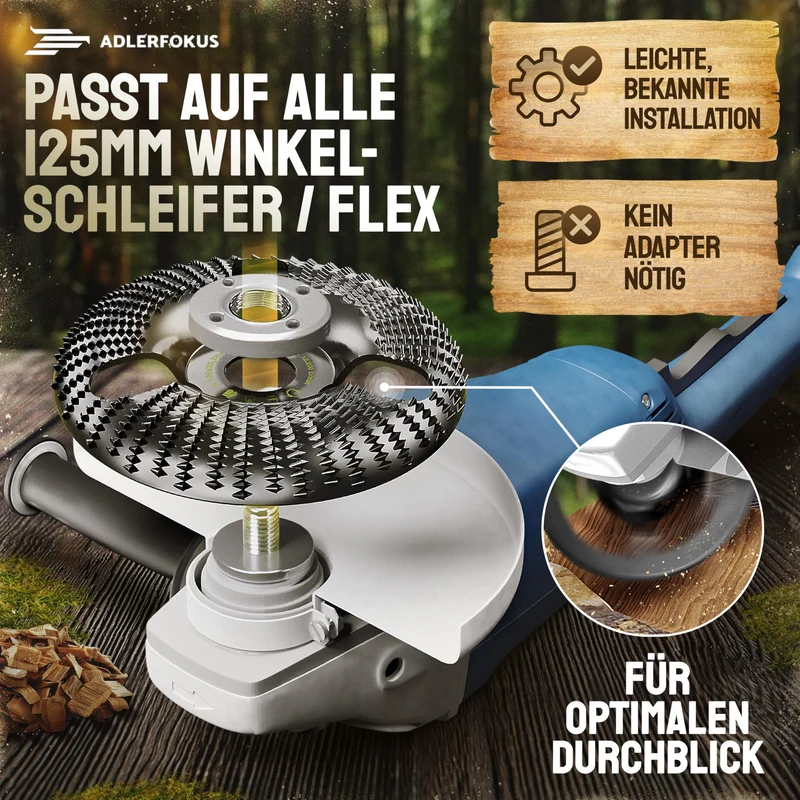 Holz Schleifscheibe 125mm Winkelschleifer [EXTRA SCHARF] | Flexscheibe für Holz - Wurzelfräse - Lackfräse - Baumstumpffräse - Raspelscheibe - Schleifen mit einer Flex Schleifscheibe