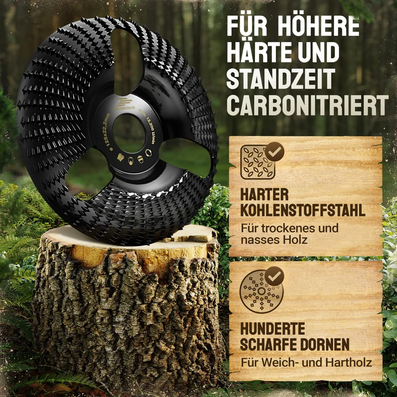 Holz Schleifscheibe 125mm Winkelschleifer [EXTRA SCHARF] | Flexscheibe für Holz - Wurzelfräse - Lackfräse - Baumstumpffräse - Raspelscheibe - Schleifen mit einer Flex Schleifscheibe