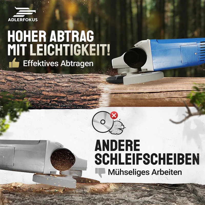 Holz Schleifscheibe 125mm Winkelschleifer [EXTRA SCHARF] | Flexscheibe für Holz - Wurzelfräse - Lackfräse - Baumstumpffräse - Raspelscheibe - Schleifen mit einer Flex Schleifscheibe