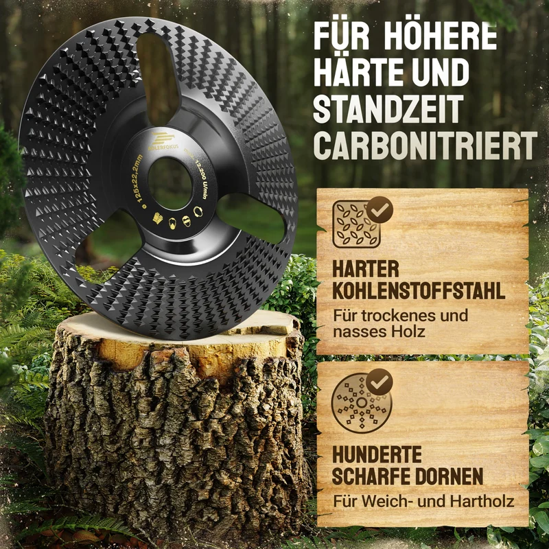 Holz Schleifscheibe 125mm Winkelschleifer [EXTRA SCHARF] | Flexscheibe für Holz - Wurzelfräse - Lackfräse - Baumstumpffräse - Raspelscheibe - Schleifen mit einer Flex Schleifscheibe