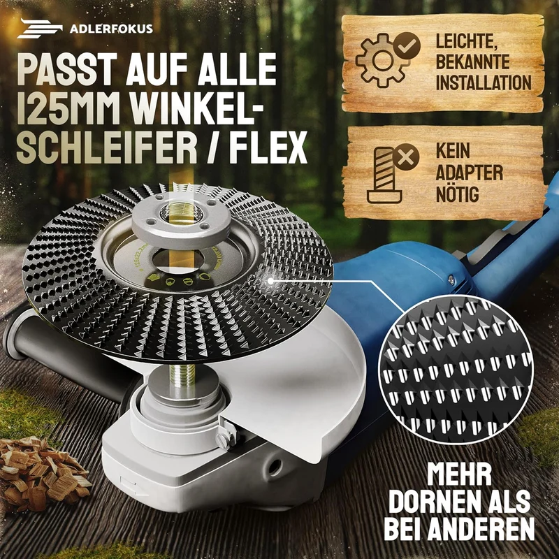 Holz Schleifscheibe 125mm Winkelschleifer [EXTRA SCHARF] | Flexscheibe für Holz - Wurzelfräse - Lackfräse - Baumstumpffräse - Raspelscheibe - Schleifen mit einer Flex Schleifscheibe