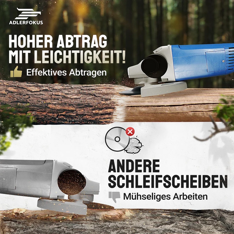 Holz Schleifscheibe 125mm Winkelschleifer [EXTRA SCHARF] | Flexscheibe für Holz - Wurzelfräse - Lackfräse - Baumstumpffräse - Raspelscheibe - Schleifen mit einer Flex Schleifscheibe