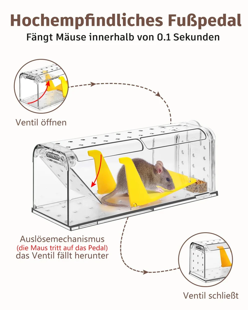 Mausefalle Lebend , Lebendfalle Maus, Wiederverwendbar, Tierfreundliche, Hochsensitive Quick Release, Kontakt mit Mäusen vermeiden - Gartenzubehör