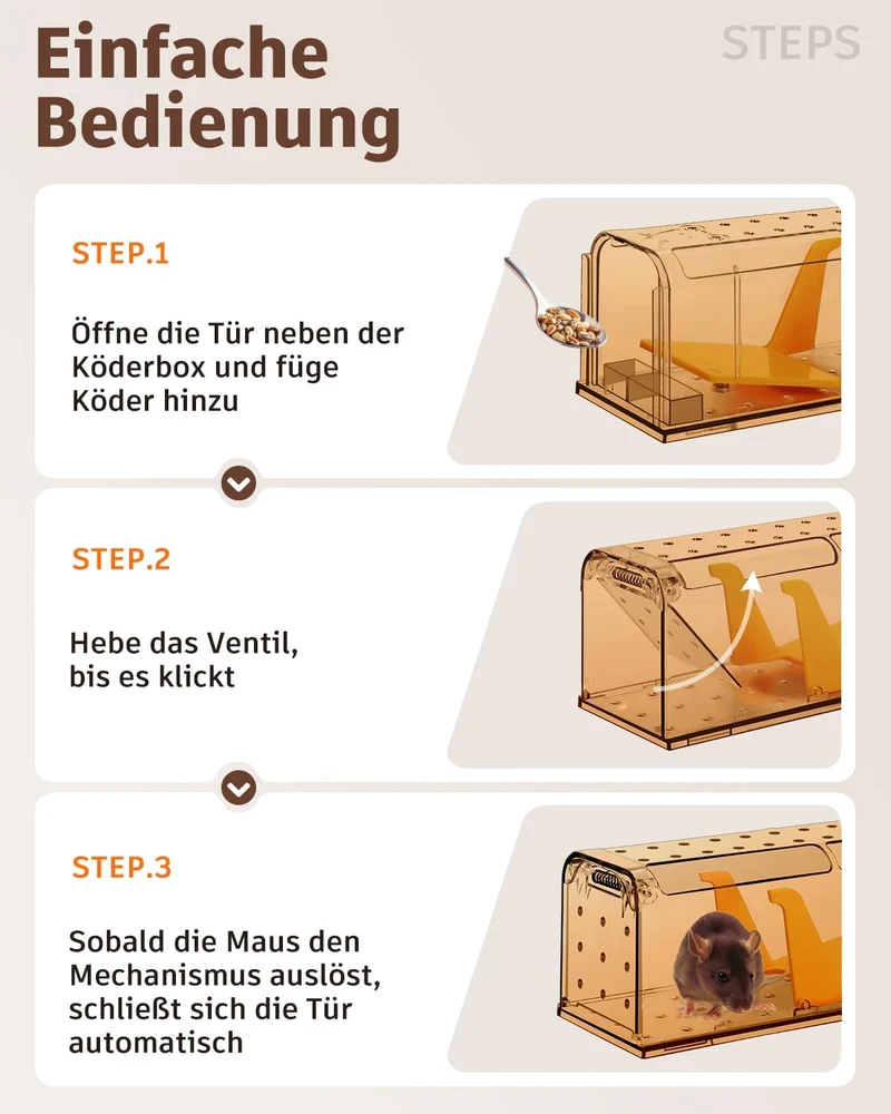 Mausefalle Lebend , Lebendfalle Maus, Wiederverwendbar, Tierfreundliche, Hochsensitive Quick Release, Kontakt mit Mäusen vermeiden - Gartenzubehör