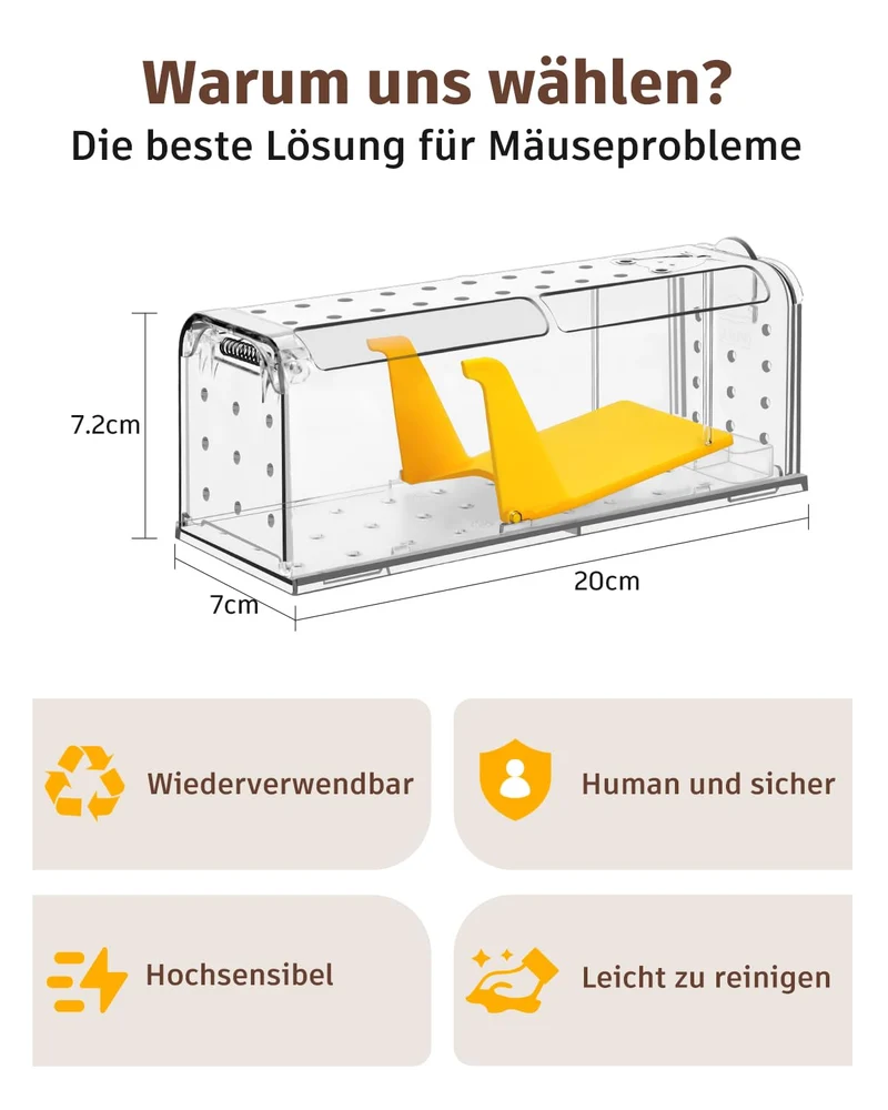 Mausefalle Lebend , Lebendfalle Maus, Wiederverwendbar, Tierfreundliche, Hochsensitive Quick Release, Kontakt mit Mäusen vermeiden - Gartenzubehör
