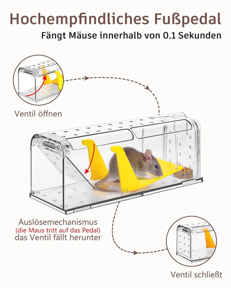 Mausefalle Lebend , Lebendfalle Maus, Wiederverwendbar, Tierfreundliche, Hochsensitive Quick Release, Kontakt mit Mäusen vermeiden - Gartenzubehör