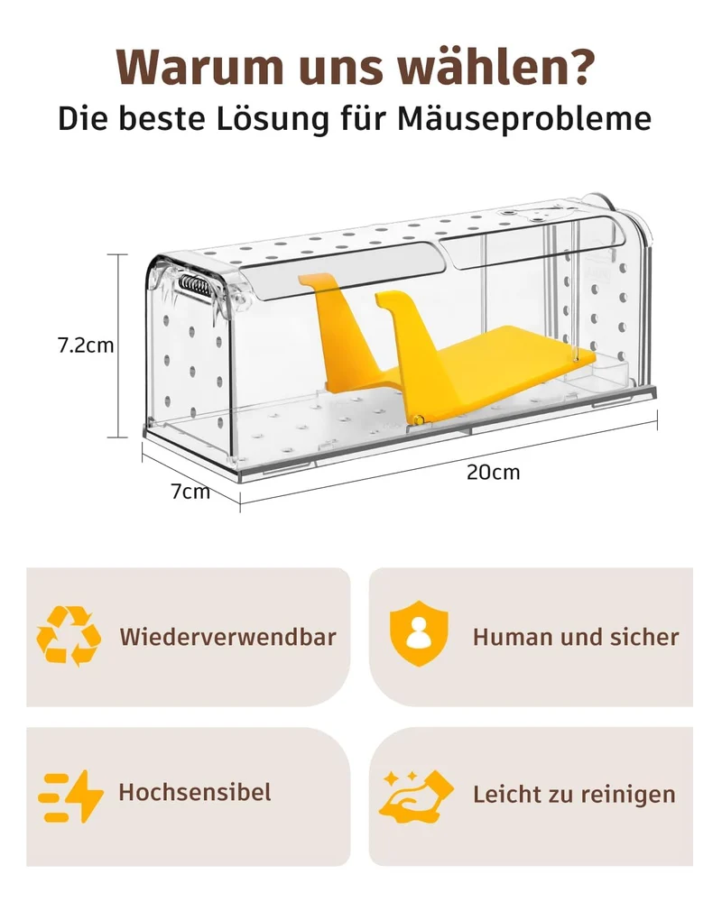 Mausefalle Lebend , Lebendfalle Maus, Wiederverwendbar, Tierfreundliche, Hochsensitive Quick Release, Kontakt mit Mäusen vermeiden - Gartenzubehör