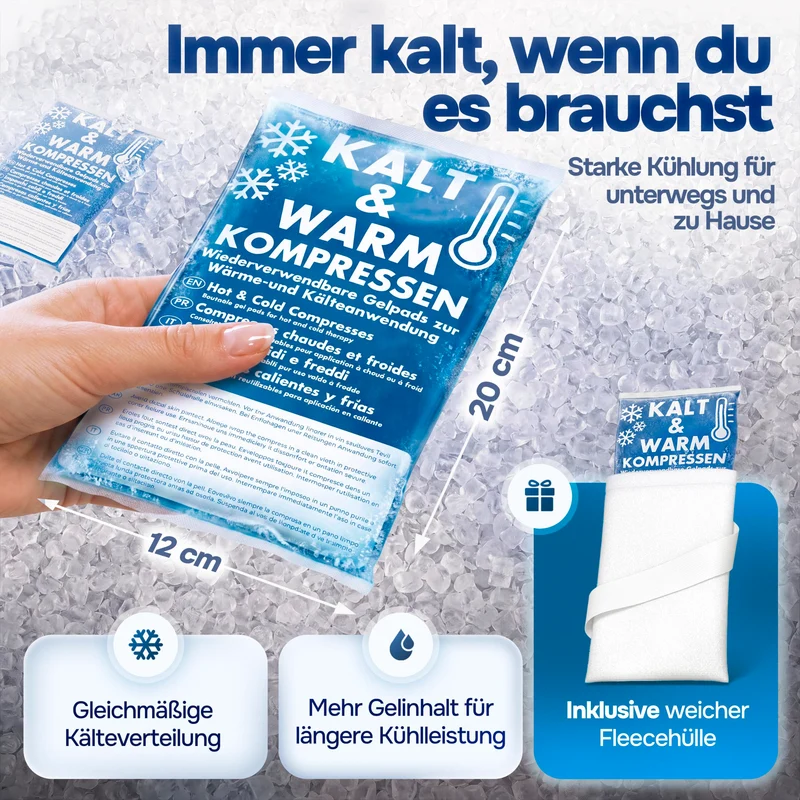Kühlpads Kalt Warm Kompresse zertifiziert | Kühlpacks für Kinder & Erwachsene, Mit Fleecehülle, Strapazierfähig, Mehr Gelinhalt, PowerSeal Schweißnaht, Tiefgekühlt weich