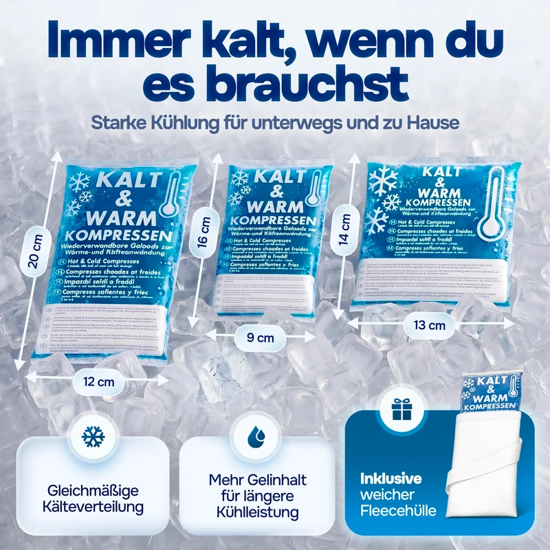 Kühlpads Kalt Warm Kompresse zertifiziert | Kühlpacks für Kinder & Erwachsene, Mit Fleecehülle, Strapazierfähig, Mehr Gelinhalt, PowerSeal Schweißnaht, Tiefgekühlt weich