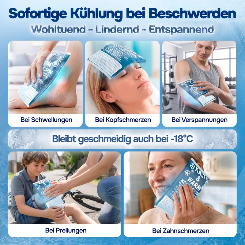 Kühlpads Kalt Warm Kompresse zertifiziert | Kühlpacks für Kinder & Erwachsene, Mit Fleecehülle, Strapazierfähig, Mehr Gelinhalt, PowerSeal Schweißnaht, Tiefgekühlt weich