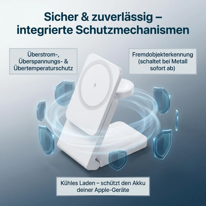 3 in 1 MagSafe Induktive Ladestation, Kabelloses Ladegerät QI2.2 | Magnet Induktionsladegerät für iPhone 12-17 Serie/Apple Watch/AirPods, Wireless Charger Stand mit 20W Adapter, Silber-Schwarz