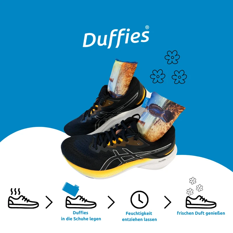 DUFFIES® Anti-Geruchs-Kissen Motiv Crossrunner – für Laufschuhe