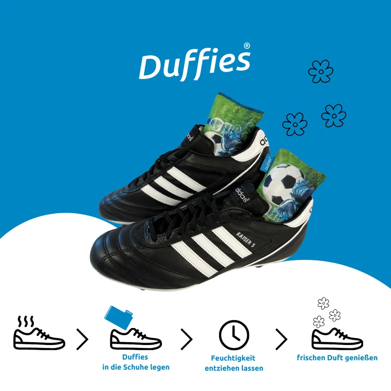 DUFFIES® Anti-Geruchs-Kissen Motiv Fußball – für Fußballschuhe