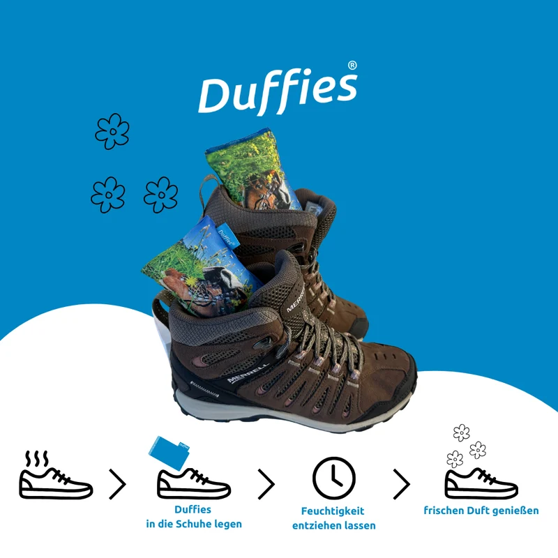 DUFFIES® Anti-Geruchs-Kissen Motiv Wandern – für Wanderschuhe & Outdoor