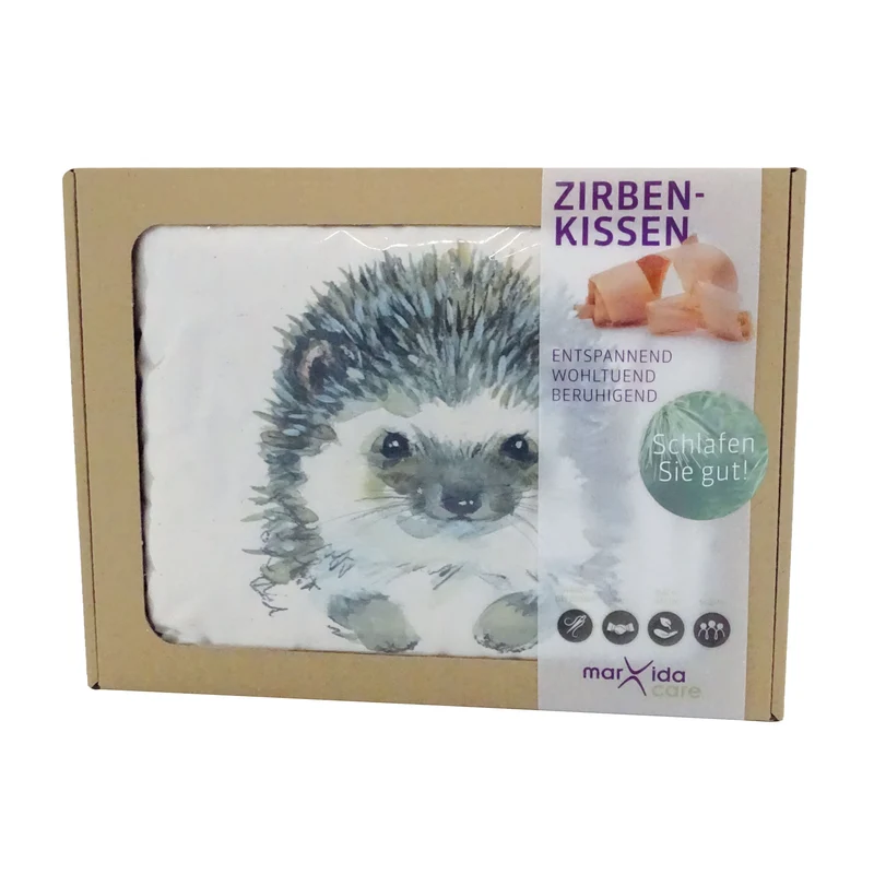 Zirbenkissen Motiv Igel | Ätherische Öle, 100% Baumwolle und 100% Zirbenholz
