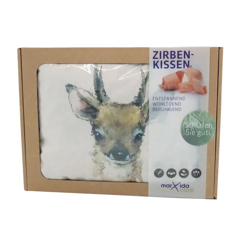 Zirbenkissen Motiv Reh | Ätherische Öle, 100% Baumwolle und 100% Zirbenholz