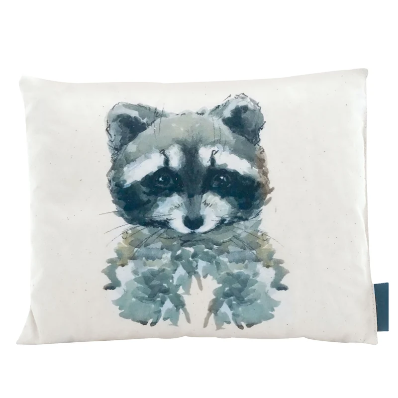 Zirbenkissen Motiv Waschbär | Ätherische Öle, 100% Baumwolle und 100% Zirbenholz