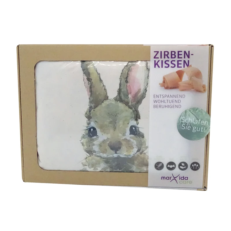 Zirbenkissen Motiv Hase | Ätherische Öle, 100% Baumwolle und 100% Zirbenholz