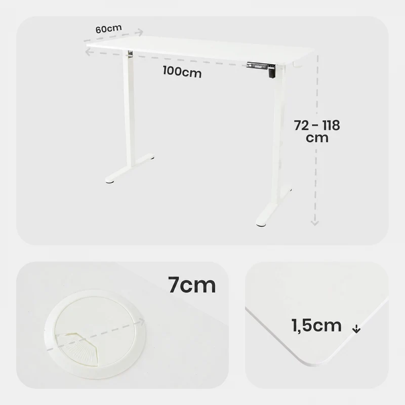 Höhenverstellbarer Schreibtisch 100x60 weiß, elektrisch