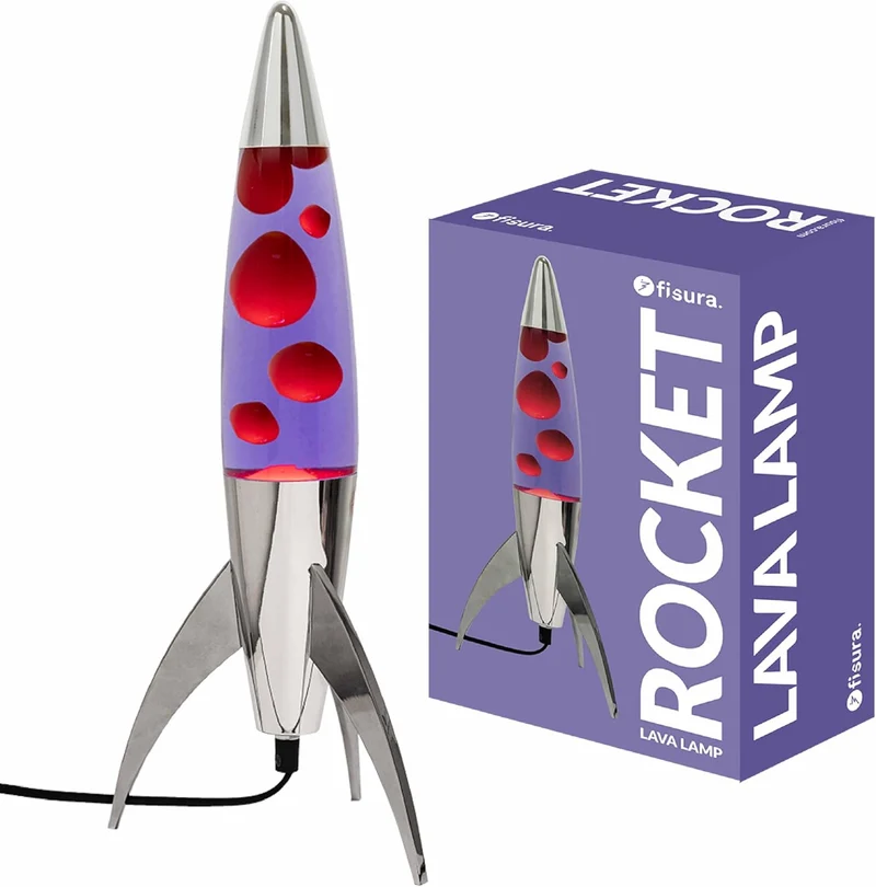 Lavalampe "Rocket" - Retro-Lavalampe mit Ersatzbirne, ideal für Wohnzimmer, Schlafzimmer und Büro. Maße: 20 x 20 x 45 cm.