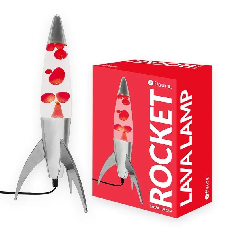 Lavalampe "Rocket" - Retro-Lavalampe mit Ersatzbirne, ideal für Wohnzimmer, Schlafzimmer und Büro. Maße: 20 x 20 x 45 cm.