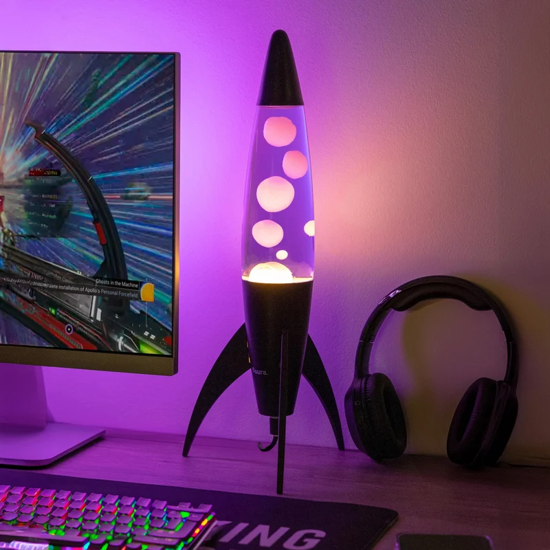 Lavalampe "Rocket" - Retro-Lavalampe mit Ersatzbirne, ideal für Wohnzimmer, Schlafzimmer und Büro. Maße: 20 x 20 x 45 cm.