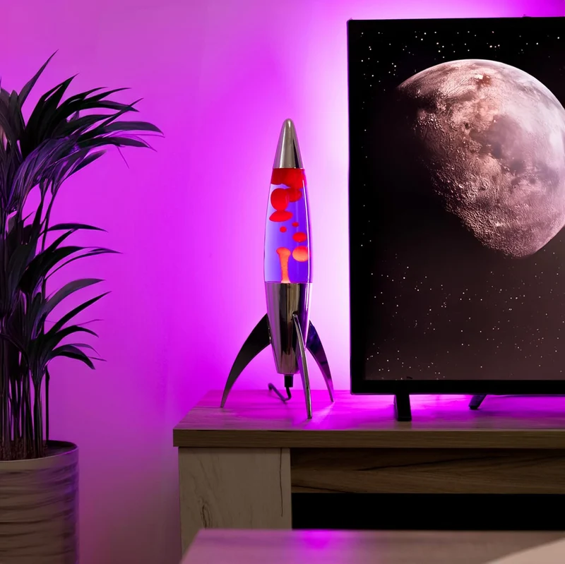 Lavalampe "Rocket" - Retro-Lavalampe mit Ersatzbirne, ideal für Wohnzimmer, Schlafzimmer und Büro. Maße: 20 x 20 x 45 cm.