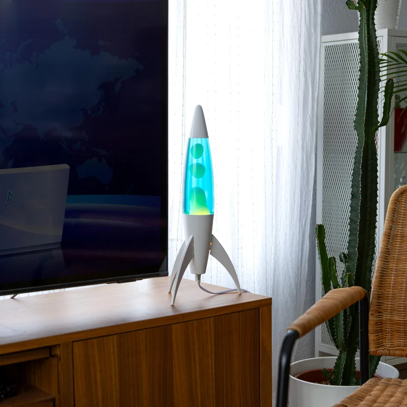 Lavalampe "Rocket" - Retro-Lavalampe mit Ersatzbirne, ideal für Wohnzimmer, Schlafzimmer und Büro. Maße: 20 x 20 x 45 cm.