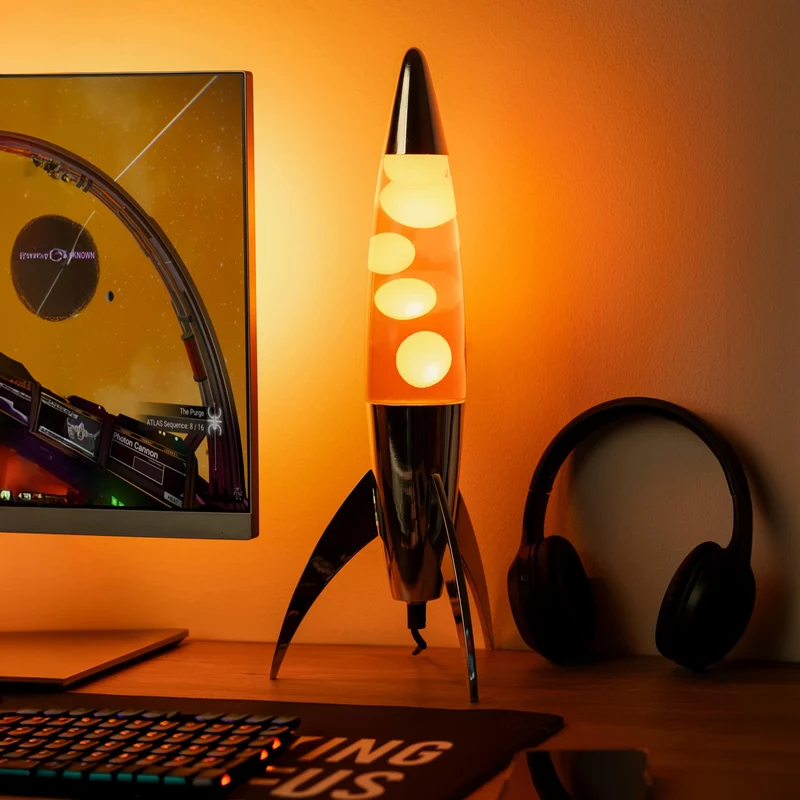 Lavalampe "Rocket" - Retro-Lavalampe mit Ersatzbirne, ideal für Wohnzimmer, Schlafzimmer und Büro. Maße: 20 x 20 x 45 cm.