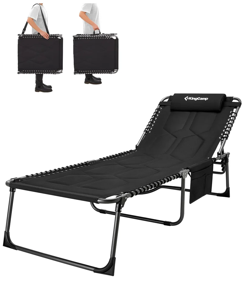 Sonnenliege Klappbar 5-Verstellbare, bis 180 kg, 2er Set, Blau | Gartenliege Klappbar, mit Kopfstütze & Seitentasche, Sonnenliege Wetterfest, Strandliege für Garten Terrasse Pool Camping
