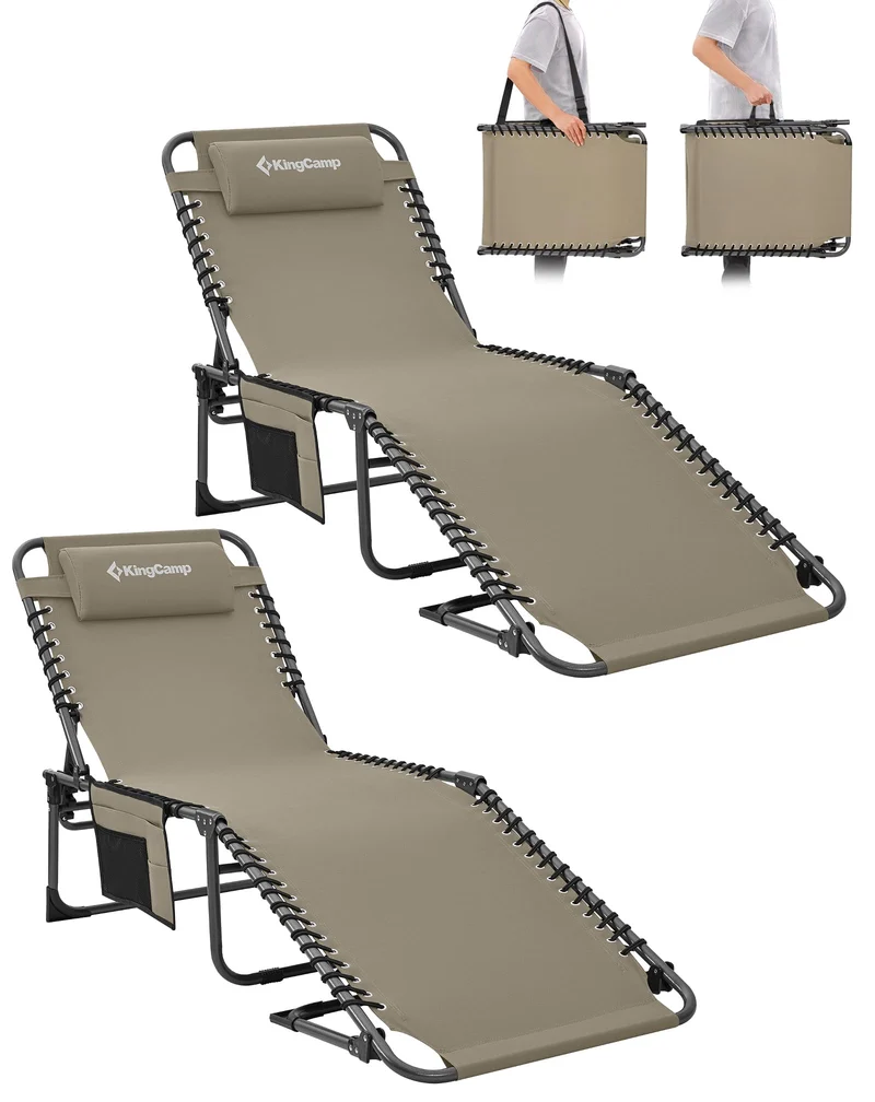 Sonnenliege Klappbar 5-Verstellbare, bis 180 kg, 2er Set, Blau | Gartenliege Klappbar, mit Kopfstütze & Seitentasche, Sonnenliege Wetterfest, Strandliege für Garten Terrasse Pool Camping