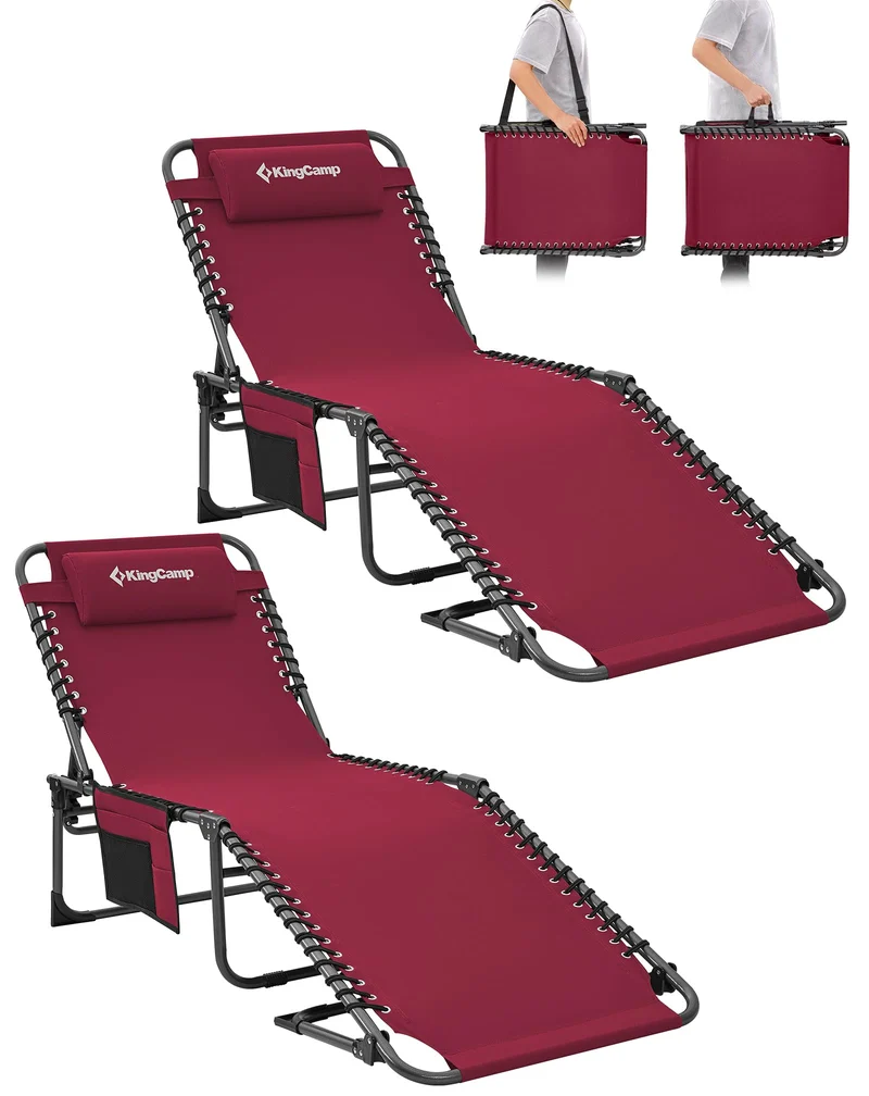 Sonnenliege Klappbar 5-Verstellbare, bis 180 kg, 2er Set, Blau | Gartenliege Klappbar, mit Kopfstütze & Seitentasche, Sonnenliege Wetterfest, Strandliege für Garten Terrasse Pool Camping