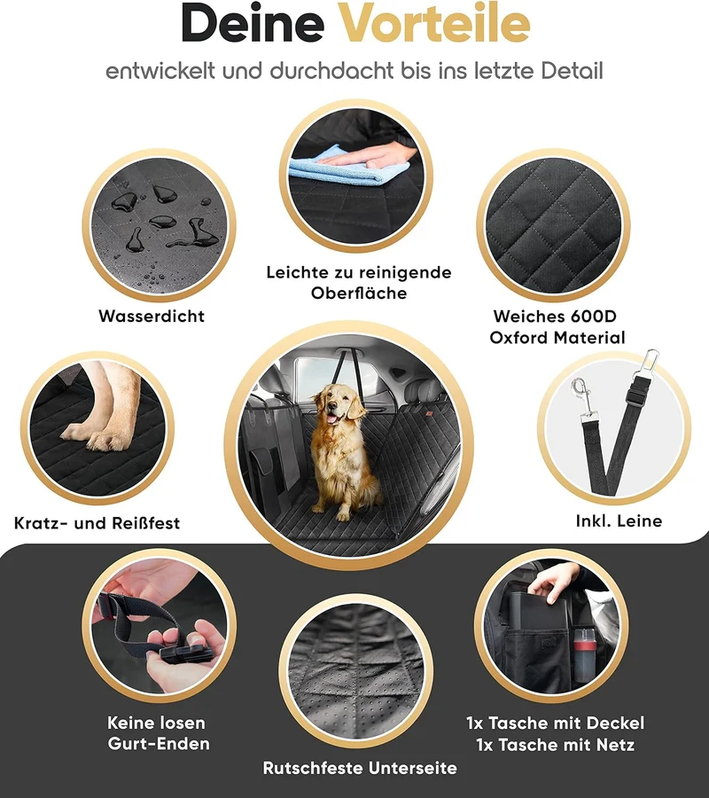 Autoschondecke Hund Rücksitz wasserdicht & Kratzfest - Universal Hundedecke für Auto Rückbank inkl. Seitenschutz und Sichtfenster - Hunde Autodecke, Rückbank Schutz