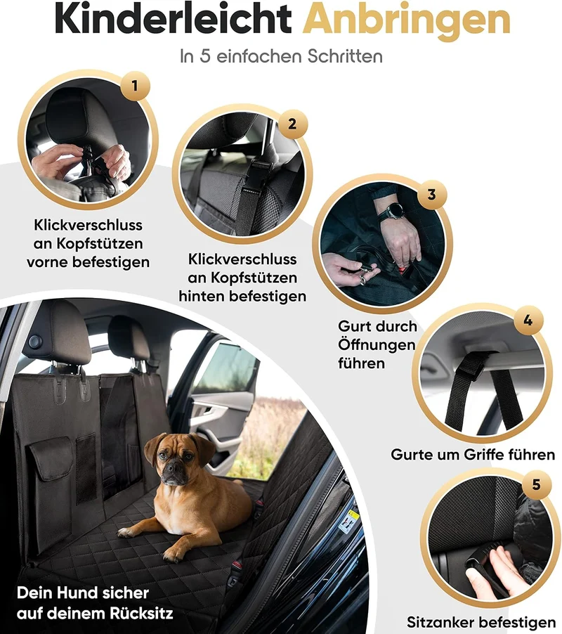 Autoschondecke Hund Rücksitz wasserdicht & Kratzfest - Universal Hundedecke für Auto Rückbank inkl. Seitenschutz und Sichtfenster - Hunde Autodecke, Rückbank Schutz