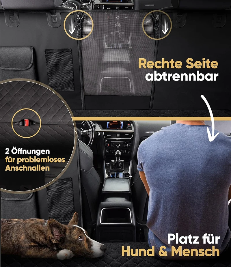 Autoschondecke Hund Rücksitz wasserdicht & Kratzfest - Universal Hundedecke für Auto Rückbank inkl. Seitenschutz und Sichtfenster - Hunde Autodecke, Rückbank Schutz